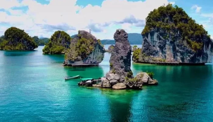a group of rocks in the water